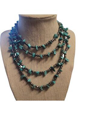Turquoise & Silver Single-Strand Layering Beaded Necklace With Lobster Clasp